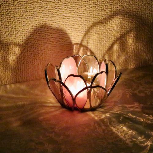 ステンドグラス ＊ピンクの薔薇のキャンドルホルダー＊ キャンドル