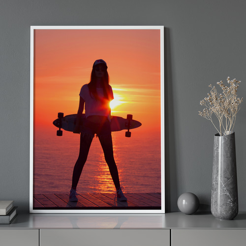 アートポスター スケボー 夕焼け オレンジ 海 サーフ系