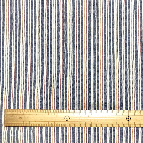 【50cm単位】インドカディ　ネイビーイエローホワイトストライプ　56番手　手紡ぎ・手織りテキスタイル　コットン 7枚目の画像