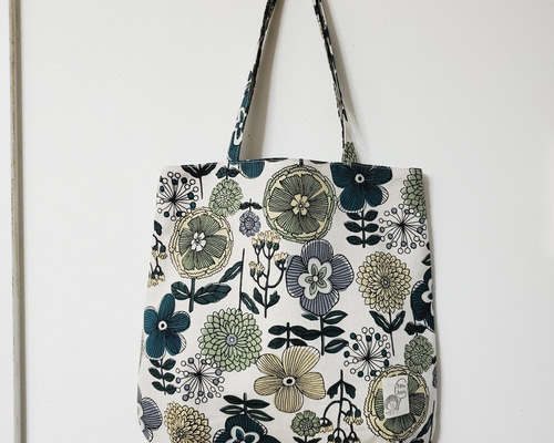 丸底バルーンバック♡北欧 Flower Ye ころりんバッグ 丸底 北欧風花柄 バルーンバッグ トートバッグ