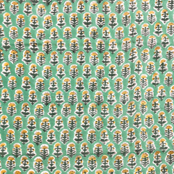 【50cm單位】薄荷綠黃小花印度手工版畫布料紡織棉 第4張的照片