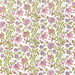 [50cm單位]白色粉紅色紫色花朵印度手工塊印花布料紡織棉 第4張的照片