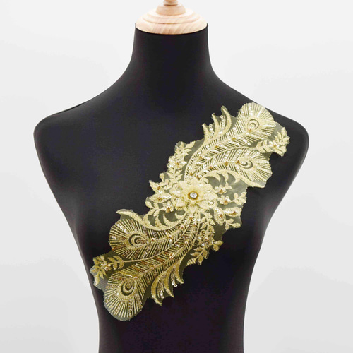 AZ142シルバー 立体お花モチーフレース 胸元モチーフ 刺繍レース AZ142シルバー 立体お花モチーフレース 胸元モチーフ 刺繍レース