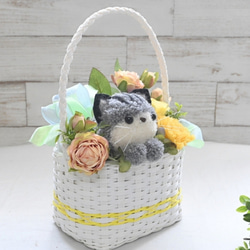 もこペット【猫 イエローバスケット】プリザーブドフラワー 花 お供え 誕生日 動物 フラワーギフト フラワーアレンジ 5枚目の画像