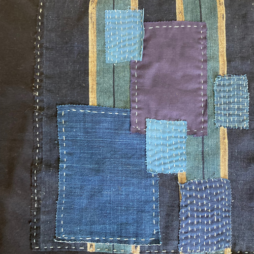 SALE⏬襤褸➃縞模様 全面刺子 敷物 カバー パッチワーク 襤褸➃縞模様