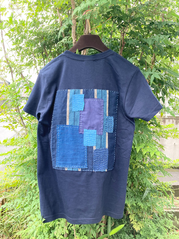 1998 襤褸　リメイク　tシャツ 藍染め　藍染　古布　パッチワーク　オリジナル