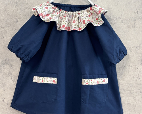 フリル襟長袖スモック4枚セット 80～150size 花柄 フリル襟 半袖スモック 袖口ゴム入り 子供服