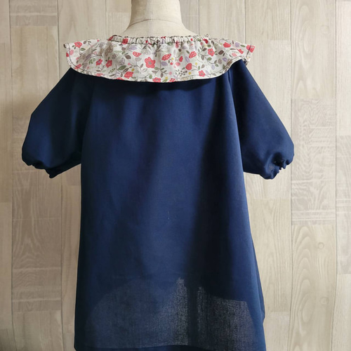 80～150size 花柄 フリル襟 半袖スモック 袖口ゴム入り 子供服 menma 