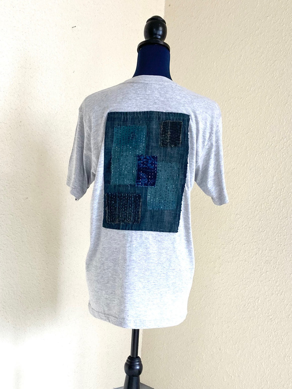 1942 size M  襤褸　リメイク　tシャツ 古布　パッチワーク　藍染　藍染め　ヴィンテージ　刺し子 オリジナル 9枚目の画像