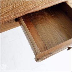 チーク無垢材 ヴィンテージデスクAnq10 机 ダイニングテーブル 什器 古材家具 一点物 表面再仕上済 世界三大銘木 2枚目の画像