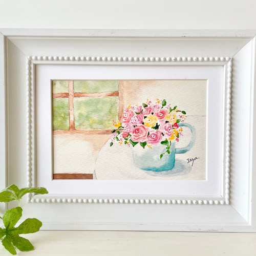 バラのささやき　額縁付き　透明水彩画 透明水彩画 原画 「湖畔の桜」額縁付 SMサイズ 風景画 - メルカリ