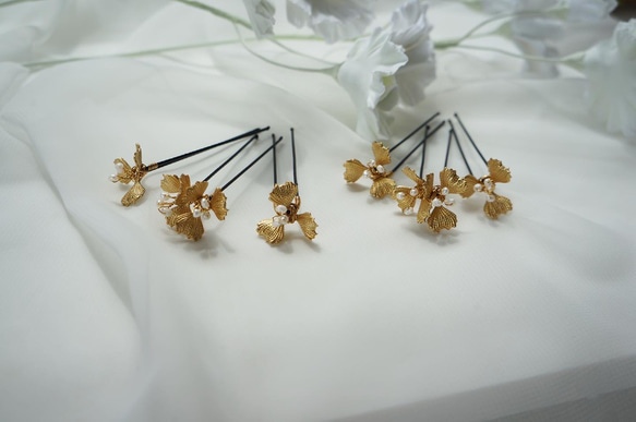 gold flower U pin ６set 3枚目の画像