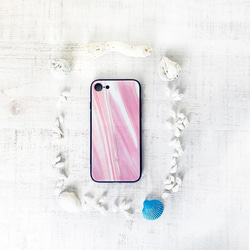 粉色蛋白石圖案鋼化玻璃後蓋智能手機硬殼 第1張的照片