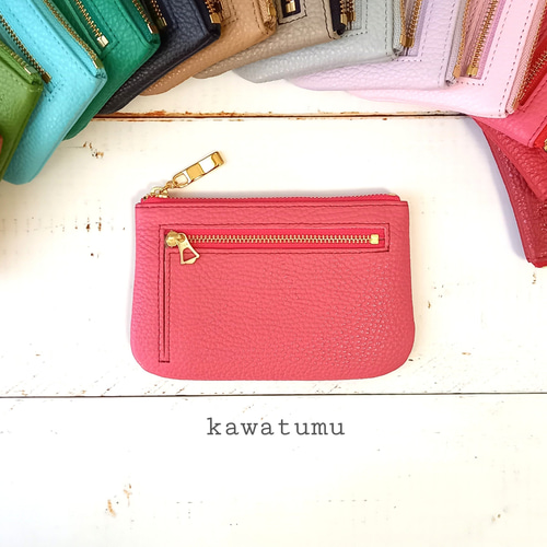 ミニ財布にもなる本革マルチケース(チェリーピンク)ミニ化粧ポーチ