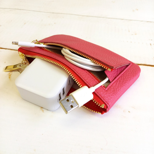 ミニ財布にもなる本革マルチケース(チェリーピンク)ミニ化粧ポーチ