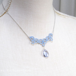 【訂做】梭織蕾絲大水滴捷克珠項鍊&lt;天藍色&gt; 第4張的照片
