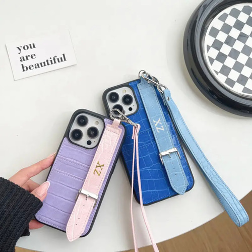 便利なリストラップ&カードポケット付♡9色のケースから選べる♪名入れ