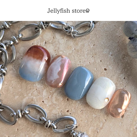 オーダーネイルチップNo.84 夏 海 浜辺 ミラーアクセ ラメ キラキラ