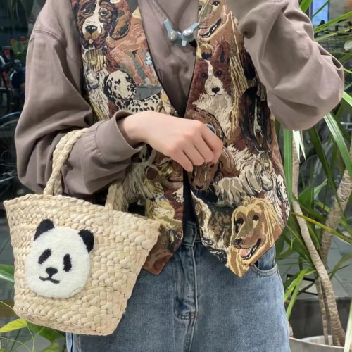 パンダの草編みかごバッグ トートバッグ Yuen Home 通販 パンダの草編みかごバッグ トートバッグ Yuen Home 通販