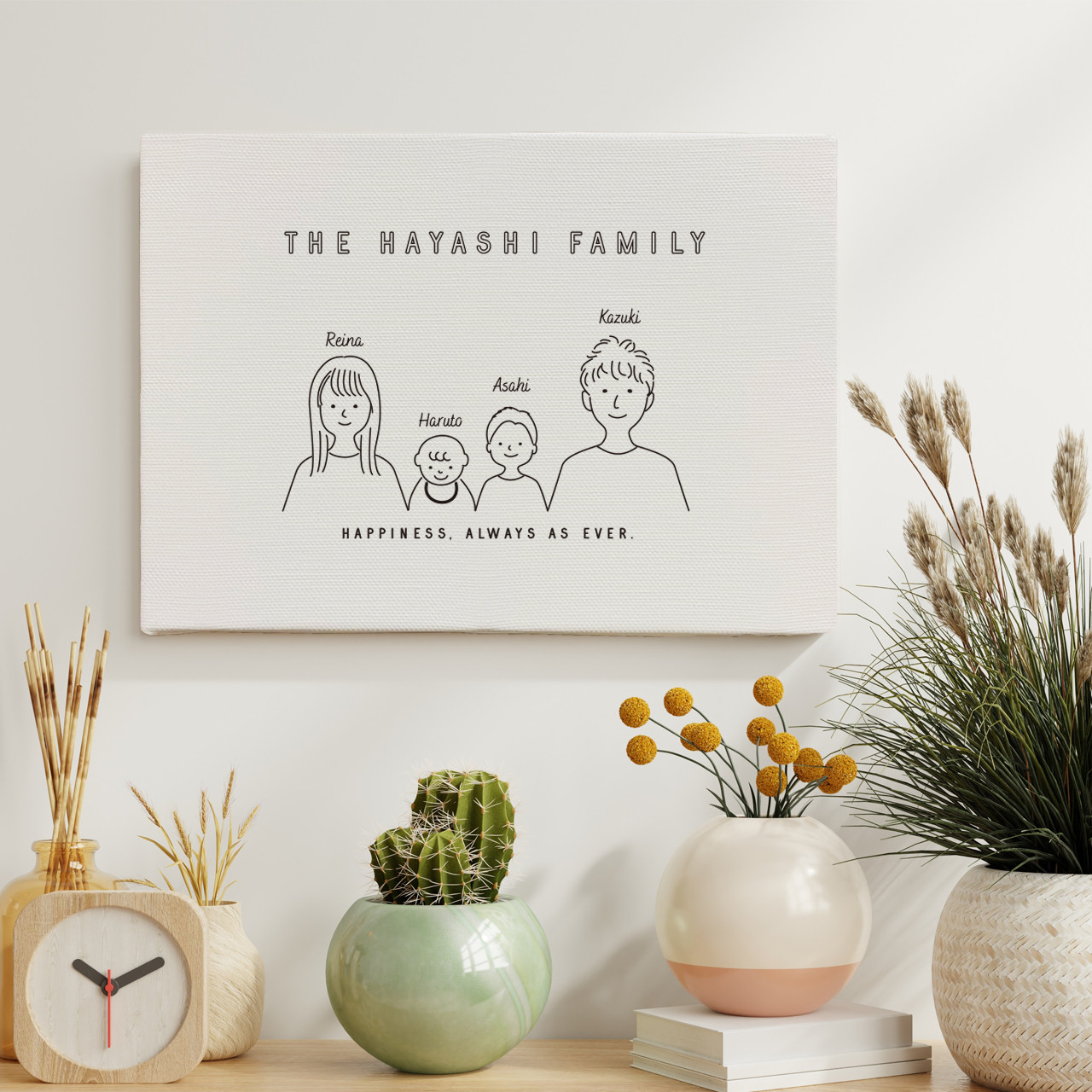 送料無料【ファミリーネームボード】似顔絵イラスト｜シンプルインテリア｜ファミリーボード｜記念品｜新築祝い