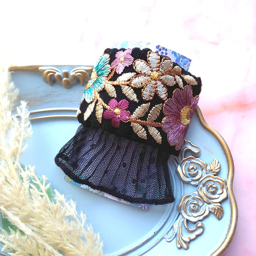 ハンドメイド♡花柄ファブリックリボンレースポニー ハンドメイド♡花柄ファブリックリボンレースポニー