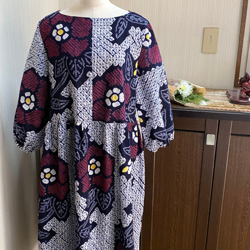 ロング＊有松鳴海絞り浴衣＊深藍色 あの時代に思いを馳せて 0915