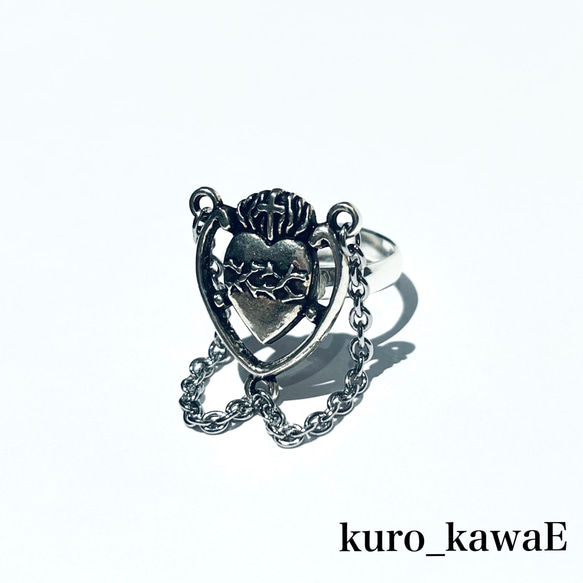 Corazon&#39;s Ring/Heart Sacred Heart 銀戒指龐克量產哥德礦山戒指男士哥德式 第2張的照片