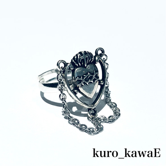 Corazon&#39;s Ring/Heart Sacred Heart 銀戒指龐克量產哥德礦山戒指男士哥德式 第5張的照片