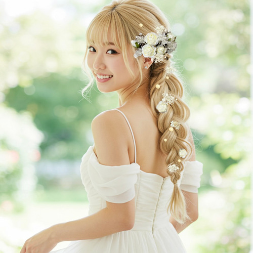 髪飾り 結婚式 成人式 白薔薇 ヘッドドレス パール ヘアアクセサリー