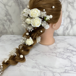 髪飾り 結婚式 成人式 白薔薇 ヘッドドレス パール ヘアアクセサリー 4枚目の画像