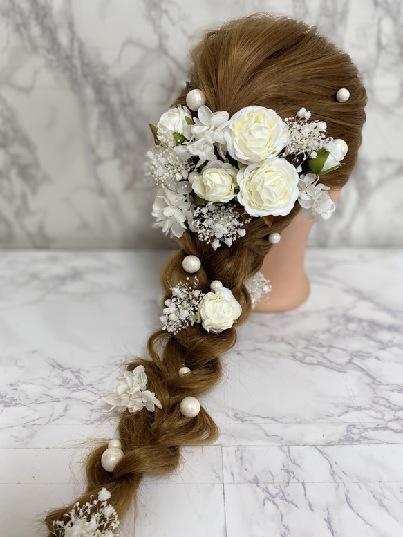 髪飾り 結婚式 成人式 白薔薇 ヘッドドレス パール ヘアアクセサリー 2枚目の画像