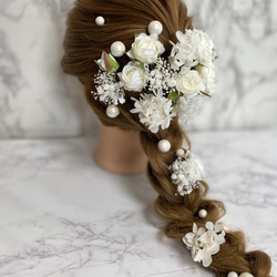 髪飾り 結婚式 成人式 白薔薇 ヘッドドレス パール ヘアアクセサリー 3枚目の画像