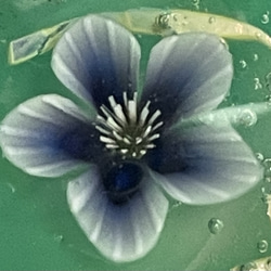 硝子の帯留　紫の花ひとつぶ　うるっとグリーン　四分紐用　 8枚目の画像