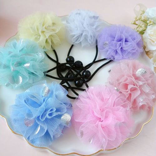 チュールリボン♡水玉チュール♡ヘアゴム♡親子コーデ