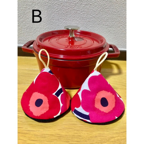 ストウブ 20センチ鍋敷 三角鍋つかみ レッドピンク その他インテリア