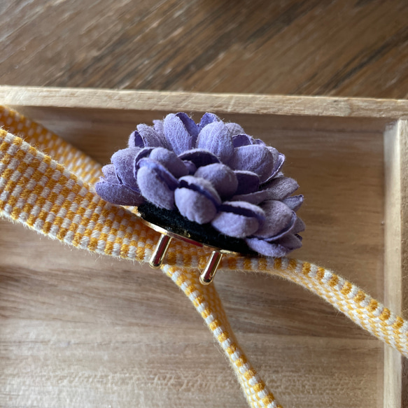 和紙のお花の帯留　藤色　四分紐付き 2枚目の画像