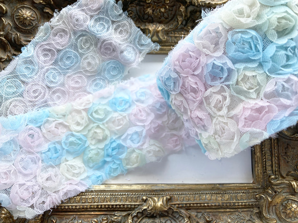 新色【50cm♡幅65mm】ゆめかわりぼん♡推し活♡オーガンジー薔薇♡推し活⭐️ 1枚目の画像