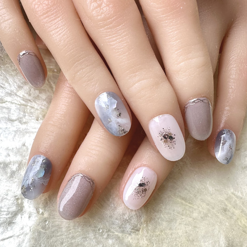 ◎no.011◎奥行じゅわっ インクアート ネイルチップ インク オーダーサイズ 38 【淡い色を使った design】 インクを使って奥行き感のある