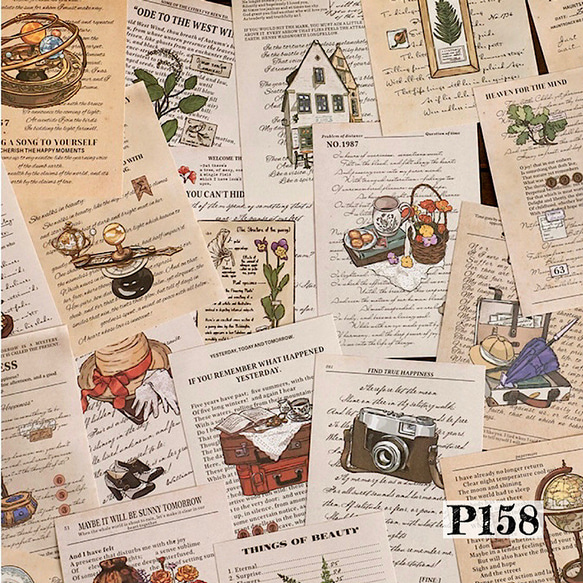 送料無料【P158コラージュ素材】海外紙モノ　デザインペーパー　日記　手帳　ジャーナル　アソート 1枚目の画像