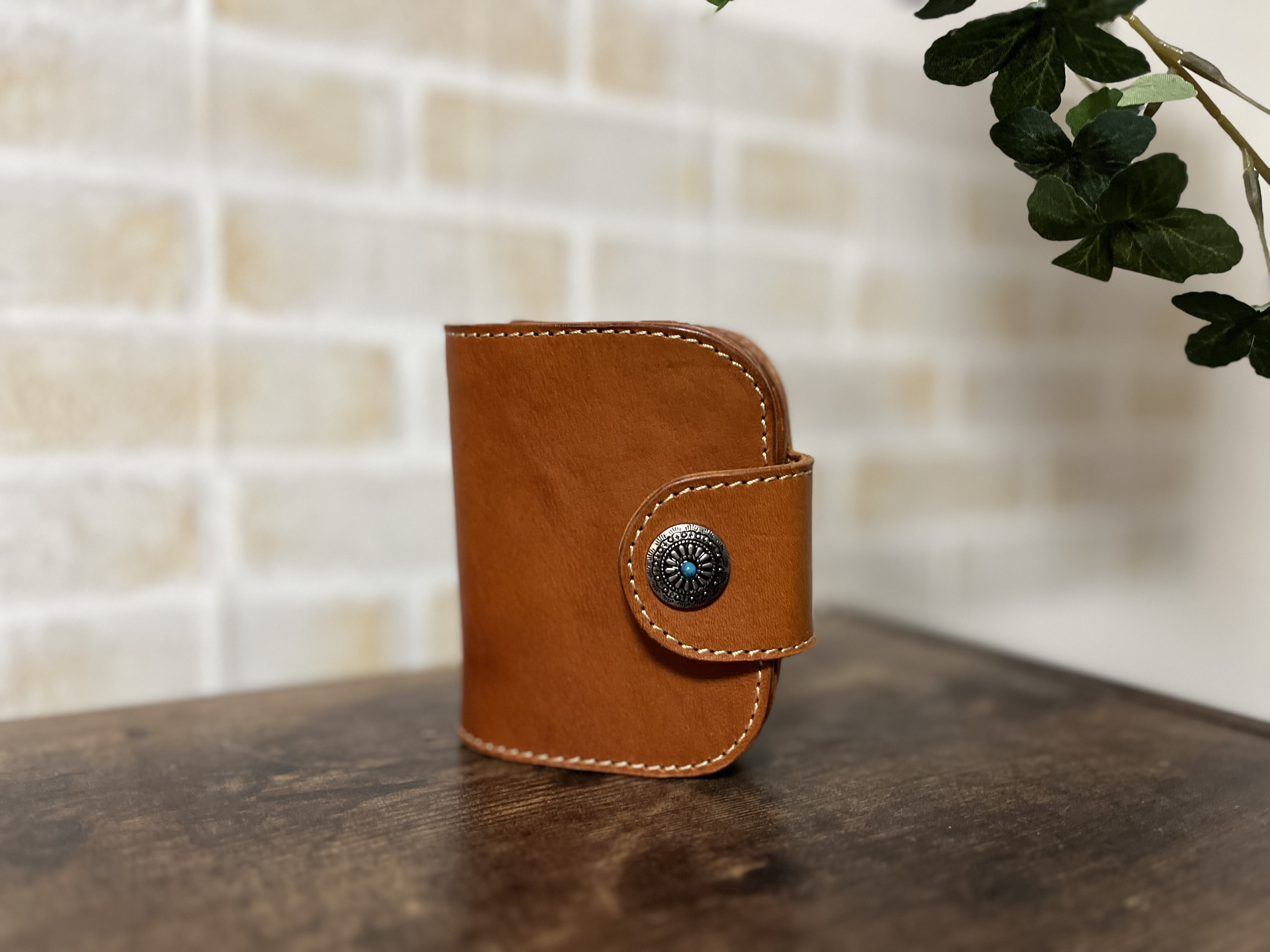 栃木レザー　ショートウォレット　二つ折り財布　アンティークブラウン