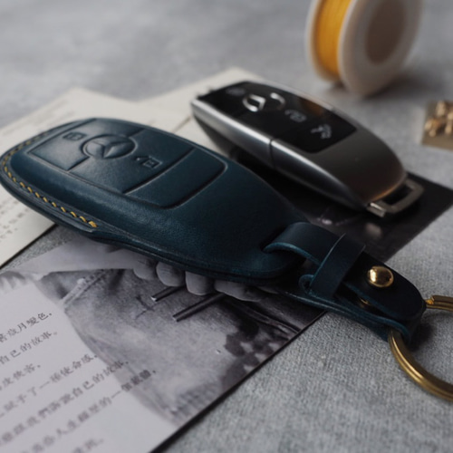 本革の手縫いBenzメルセデスベンツスマートキーケース 名入れ可