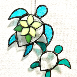 海亀のステンドグラスパネル 海亀のステンドグラスパネル ステンドグラスのカメのサン