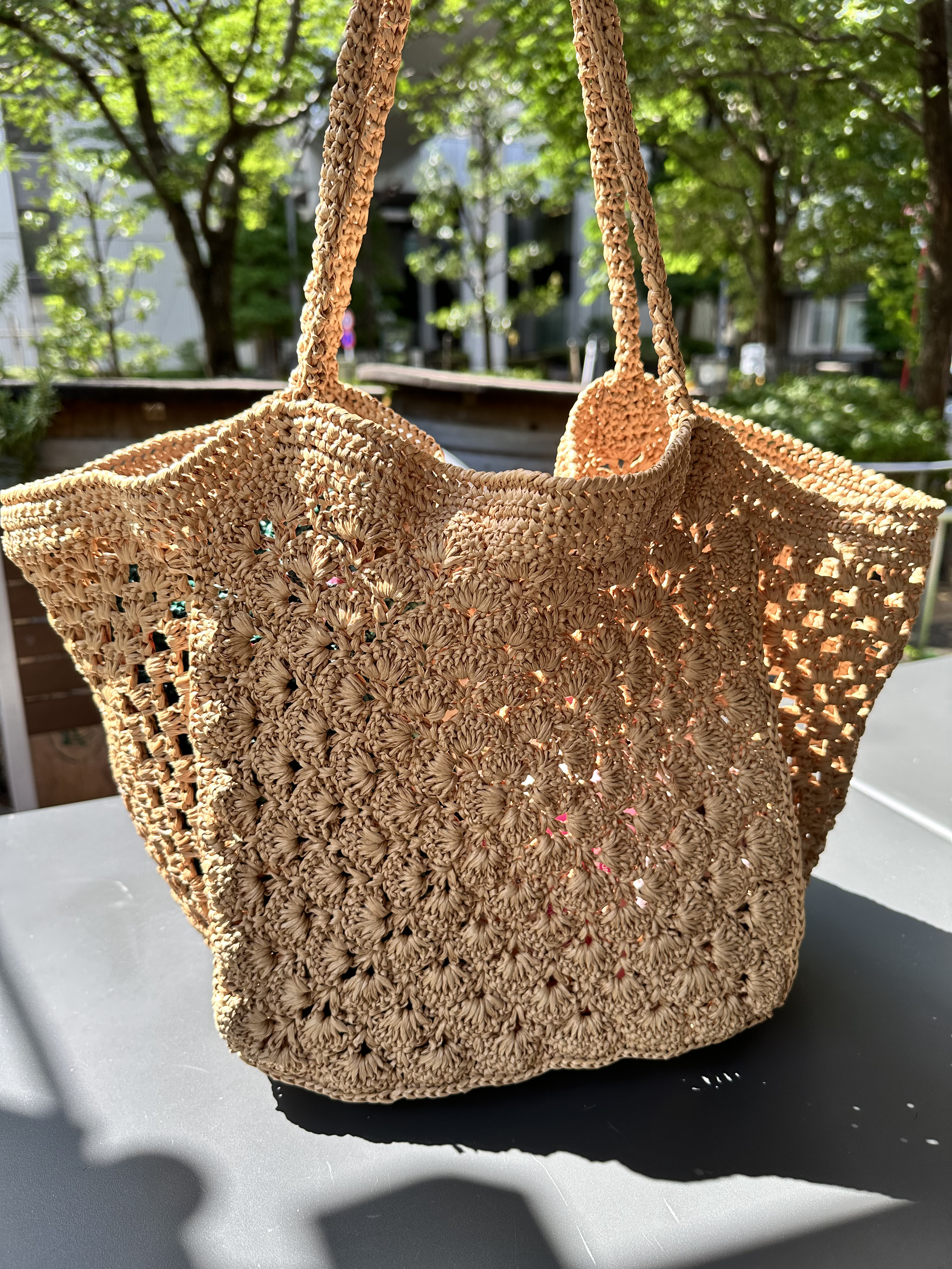 No.157 再販♪コットンラフィア模様編み大きめバッグ【受注制作】