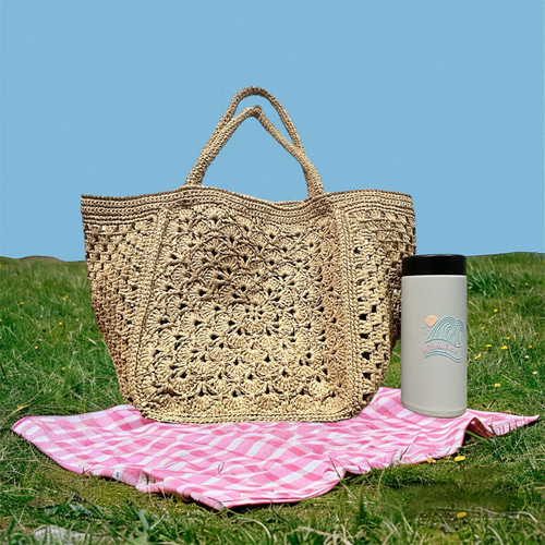 No.157 再販♪コットンラフィア模様編み大きめバッグ【受注制作