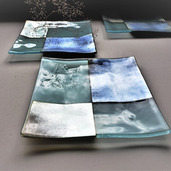 ガラスの器　銀澄皿　シルバー＆ブルー 21㎝角 7枚目の画像