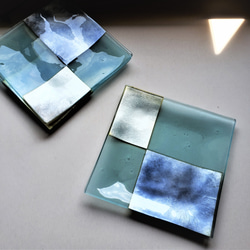 ガラスの器　銀澄皿　シルバー＆ブルー 21㎝角 2枚目の画像