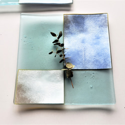 ガラスの器　銀澄皿　シルバー＆ブルー 21㎝角 8枚目の画像