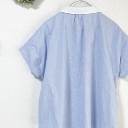 （Hjärta) コードレーン フレンチスリーブシャツブラウス　Blue 遠州織物 2枚目の画像