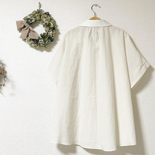 Hjärta) コードレーン フレンチスリーブシャツブラウス beige 遠州織物