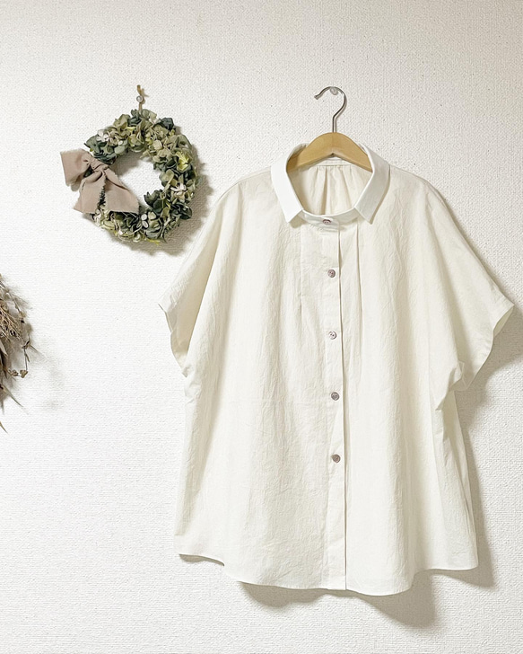 Hjärta) コードレーン フレンチスリーブシャツブラウス beige 遠州織物